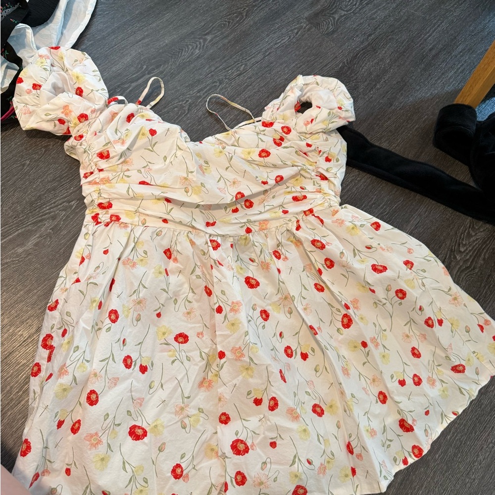 H&M Floral Mini Dress - White and Red